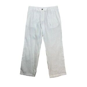 Tasso Elba Island 36x32 White Beach Resort Straight 100% Linen Mens Pants